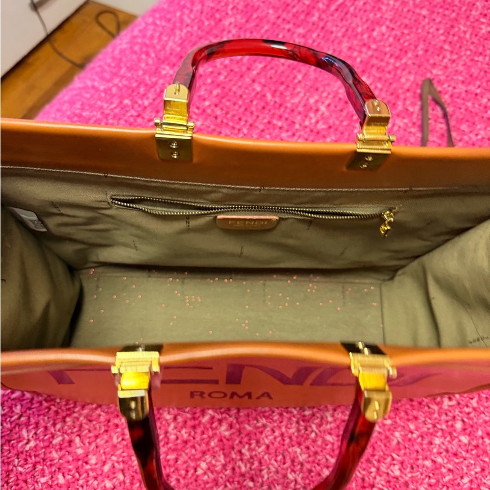 Fendi Tan Leather Tote with Red Accents Large - Picture 3 of 3